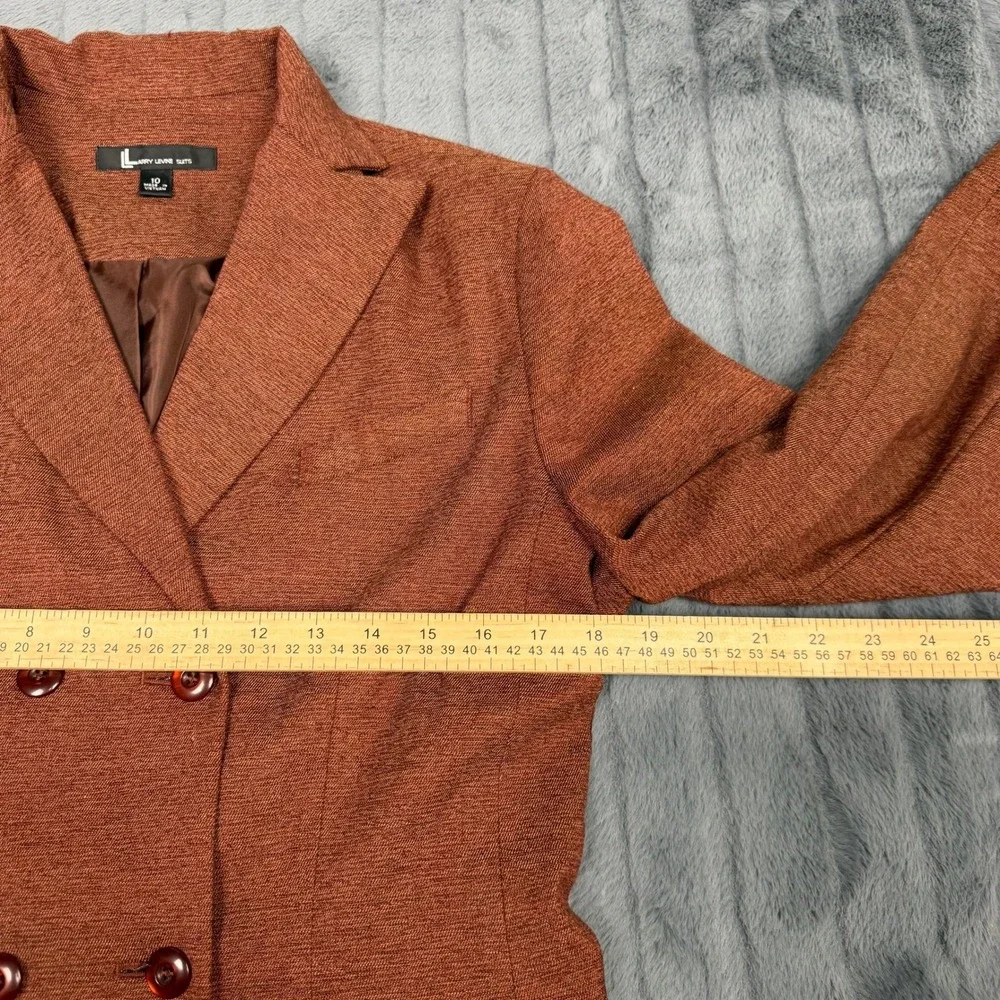 Larry Levine Suits Womens Rust Orange 2 Pc Double Breasted Blazer Skirt Set 10